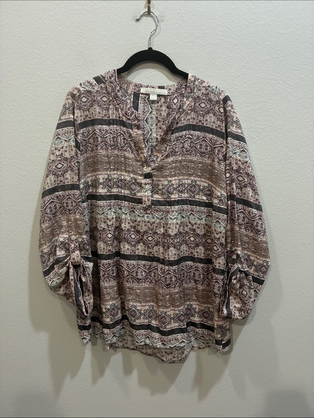 Relaxed Printed Peasant Tunic - Mauve Multi